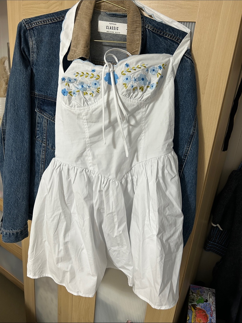 FLL dupe Classic White Embroidered Halter Camisole dress